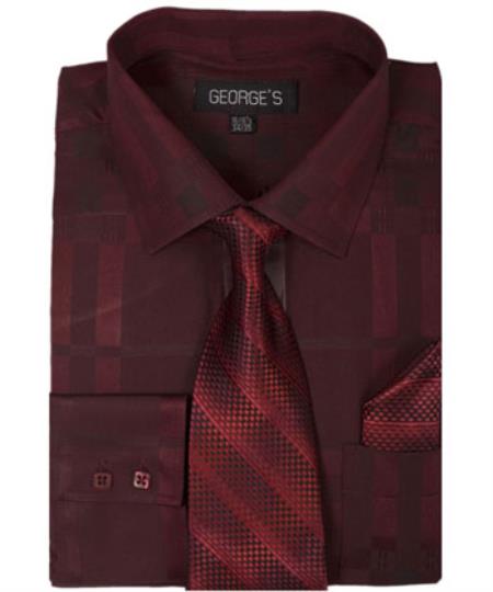 Burgundy ~ Wine ~ Maroon Color 60% Cotton 40% Polyester Pinstripe Shadow Striped Tie with Hanky Men's Dress Shirt