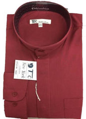 Mandarin Collar Burgundy ~ Wine ~ Maroon Color,Preacher Round Style White Men's Dress Shirt
