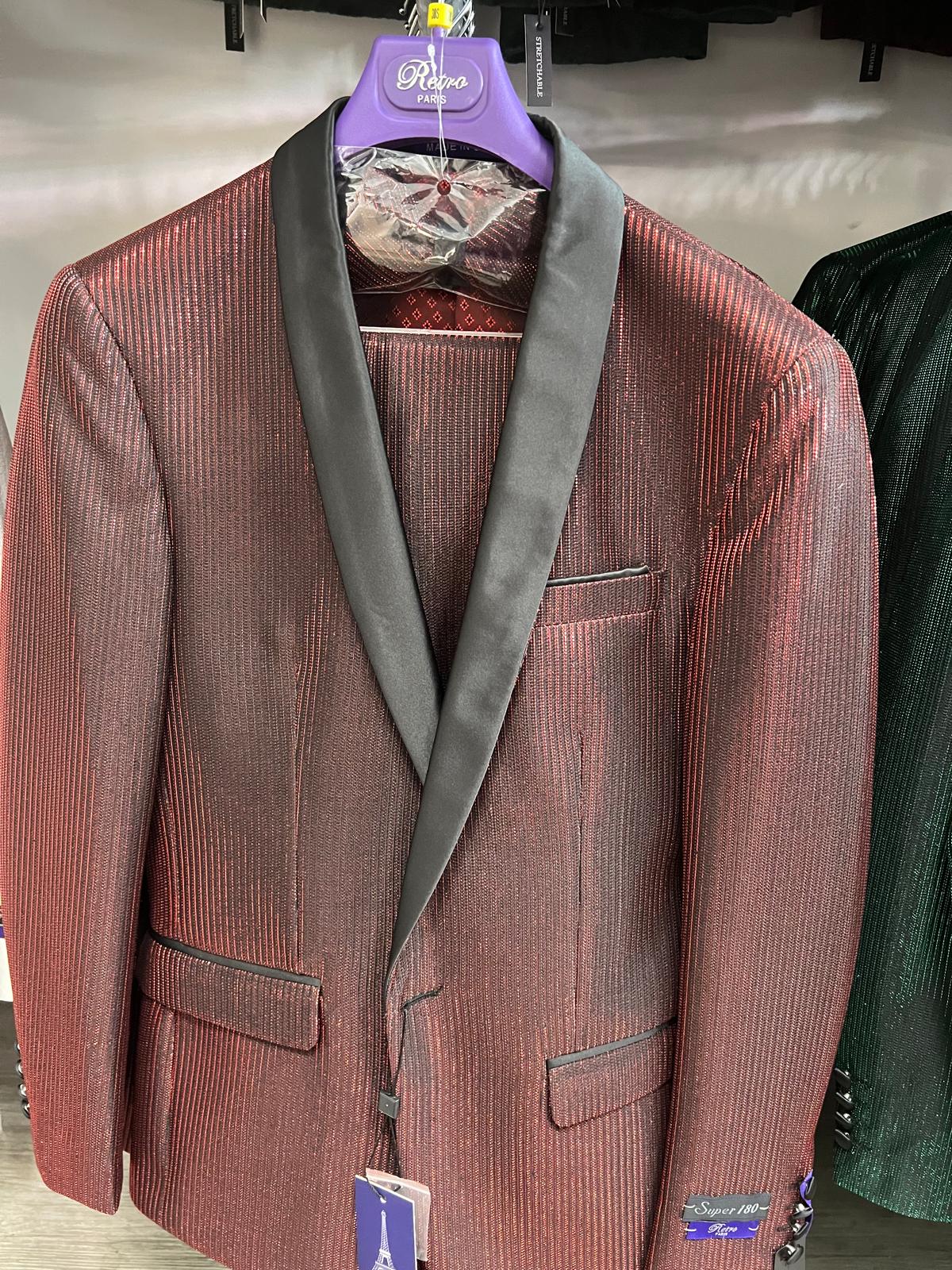 Mens Burgundy Shiny Stripe Tuxedo Jacket – Slim Fit Satin Lapel Dinner Blazer for Formal Events - Image 6