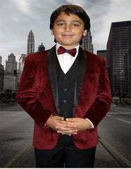 Men's Burgundy Solid Pattern Velvet Blazer - Sport Coat