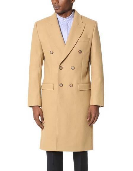 Men's Camel 6 Buttons Big and Tall Long Men's Dress Topcoat