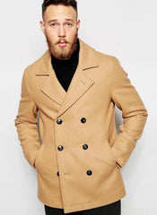 Men's Camel Double Breasted Wool Fabric Designer Men's Wool Men's Peacoat Sale