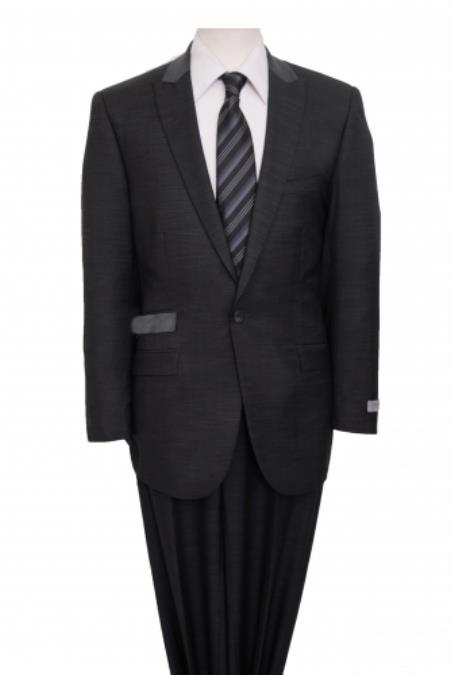 Men'S Two Piece Ticket Pokcet Peak Lapel Slim Fit Suit Charcoal - Color: Dark Grey Suit