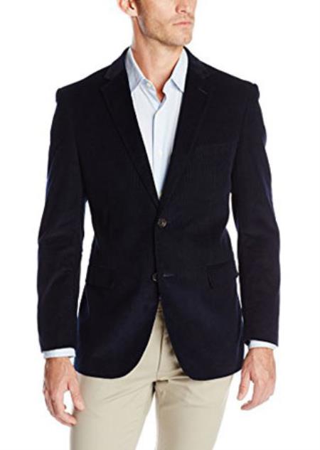 Men's Welted Chest Pocket Cotton Corduroy Sport Coat Navy