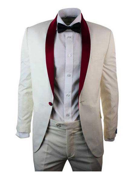 Men's Cream Ivory One Button Cheap Priced Designer Fashion Dress Casual Blazer On Sale Burgundy Shawl Lapel Blazer