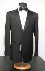 Reg:$995 Alberto Nardoni Brand Peak Lapel Tuxedo Black Tuxedo Fabric Super 150'S Flat Front Pants Peak Lapel Tuxedo Suit - Wide Lapel Tuxedo