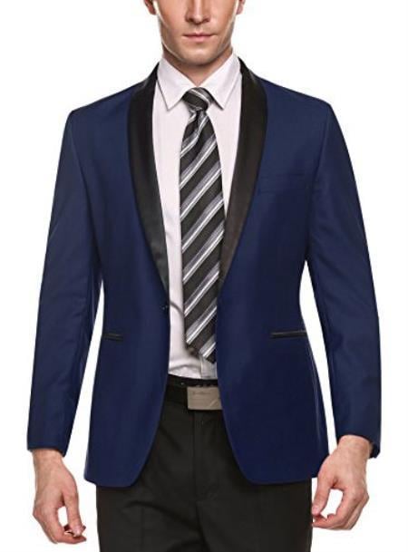 Men's Dark Blue 80% Polyester, 20% Viscose One Button Blazer