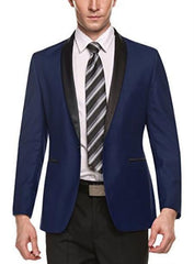 Men's Dark Blue 80% Polyester, 20% Viscose One Button Blazer