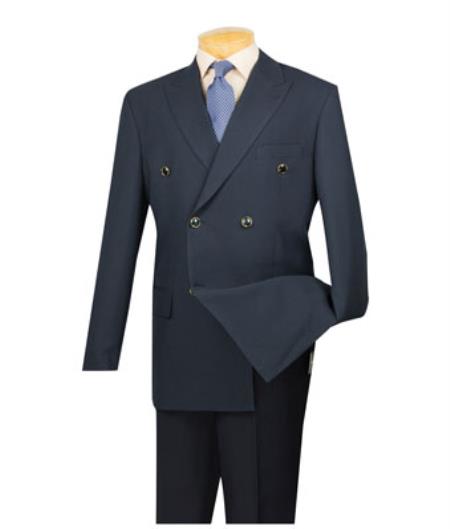 Men's Dark Navy 6 Button Men's Double Breasted Suits Jacket Blazer - Dark Blue Suit Color - Dark Blue Suit Color