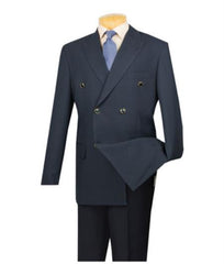 Men's Dark Navy 6 Button Men's Double Breasted Suits Jacket Blazer - Dark Blue Suit Color - Dark Blue Suit Color
