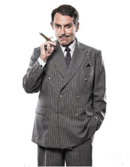 Mens Double Breasted Gomez Addams Addams Family Costume in Charcoal Grey Pinstripe