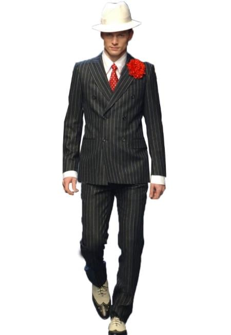 Mens Double Breasted Six Button Black Suit