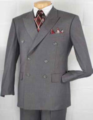 Men's Double Breasted Suit Heather Gray Pleated or Flat Front Pants