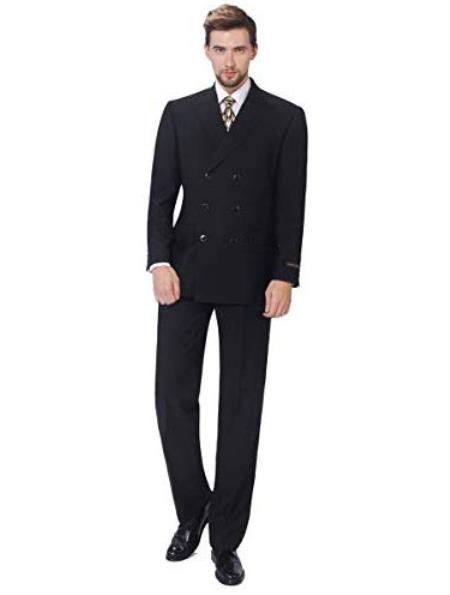 Men's Double Breasted Suits Black Sharp Cut One Chest Pocket 3 Piece Suit