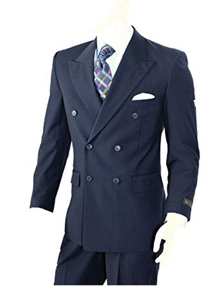 Men's Double Breasted Suits Two-piece Classic Fit Dark Navy Peak Lapel Dark Blue Suit
