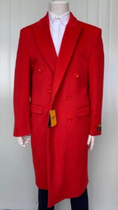 Mens Double Breasted Wool Fabric Coat Red Overcoat