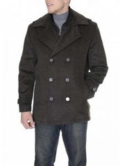 Men's Dress Coat Double Breasted Six Button Herringbone Brown Peacoat