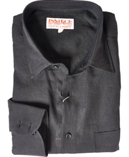 Linen Men's Long Sleeve Dress Shirt Online Sale Black