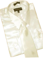 Fashion Cheap Priced Sale Satin Cream Ivory Dress Shirt Combinations Set Tie Hanky Men's Dress Shirt
