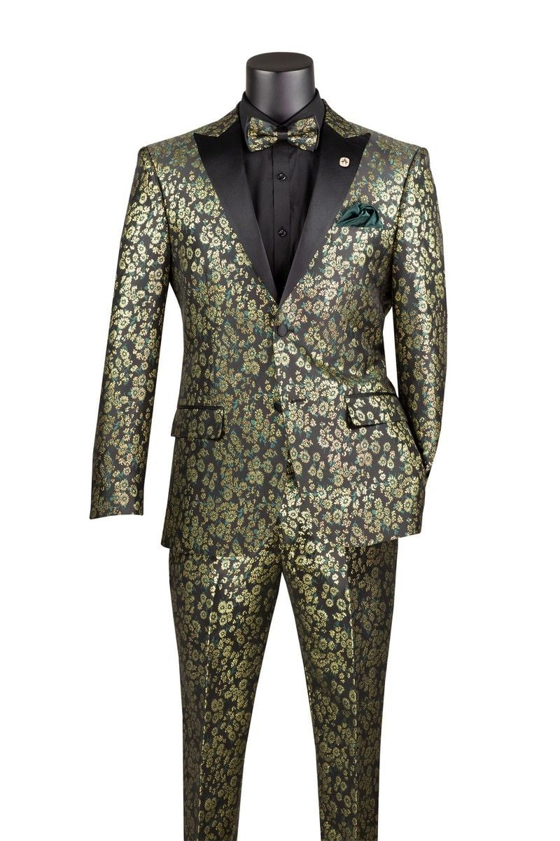 Emerald Green and Gold Floral Tuxedo Suit for Men Perfect Prom or Wedding Suit - Image 4