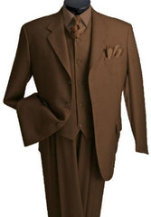 Men's 3 Piece Vested 3 Buttons Brown Three Piece Suit Side Vent Pleated Pants