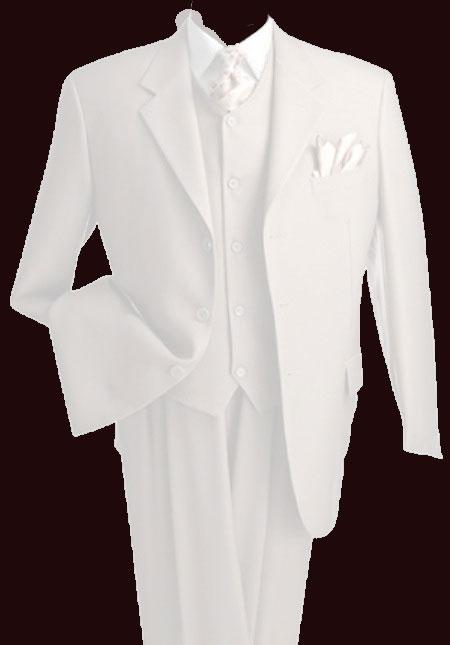 Men's 2 or 3 buttons 3 Piece Snow White Three Piece Vested Suit Pleated Pants Side Vent