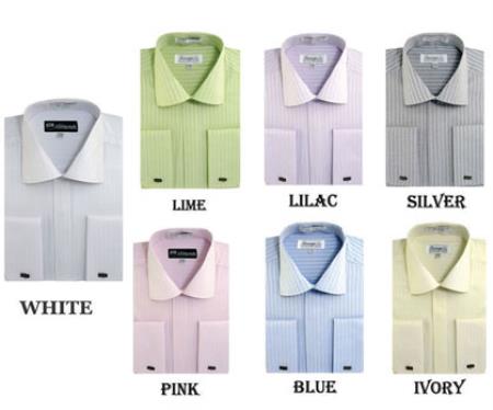 Striped French Cuff Multi-Color Men'S Dress Shirt