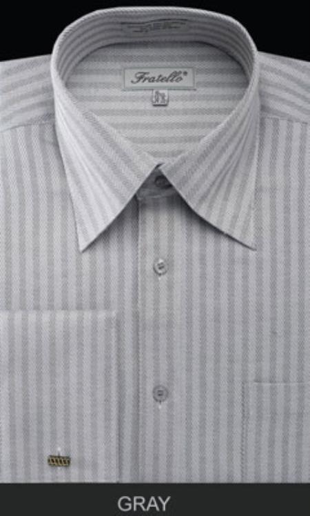 Fratello French Cuff Gray  - Herringbone Tweed Stripe Big and Tall Sizes 18 19 20 21 22 Inch Neck Men's Dress Shirt