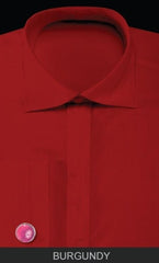 French Cuff with Cuff Link - Solid Pleated Collar Burgundy ~ Maroon ~ Wine Color Men's Dress Shirt