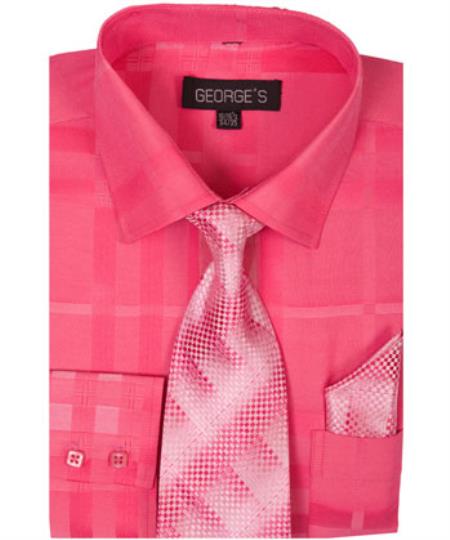 Fuchsin 60% Cotton 40% Polyester Shadow Striped Tie with Hanky Men's Dress Shirt