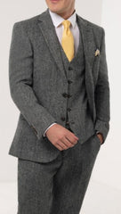 Mens Gray Windowpane Check Tweed Suit