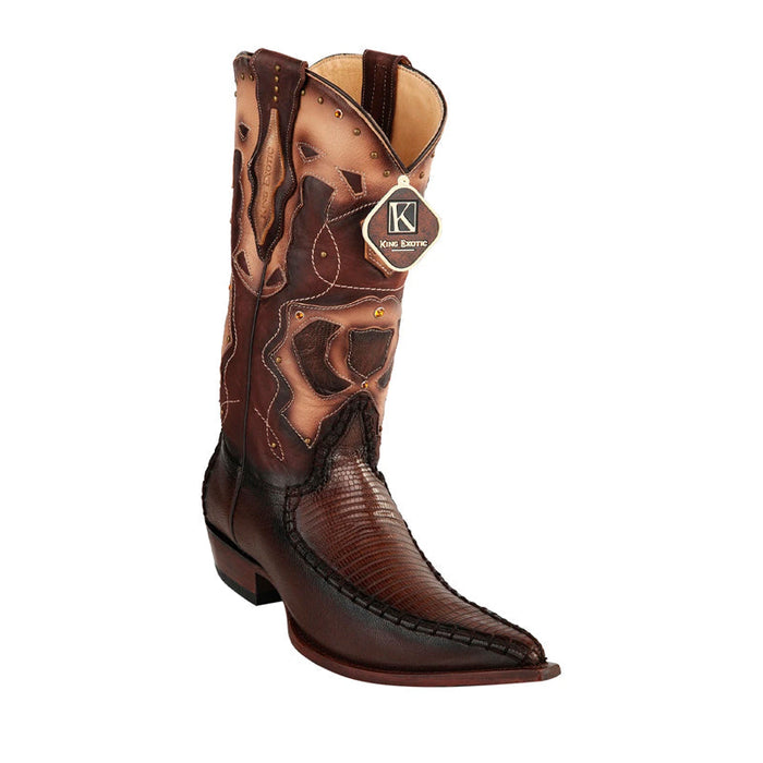 Men's King Exotic Boots Teju Lizard Boots 3x Toe Handcrafted Brown Burnished (495v20707)