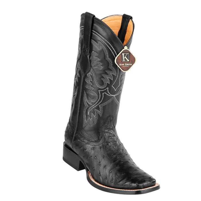 Men's King Exotic Square Toe Full Quill Ostrich Boots Handmade Black (48220305-)