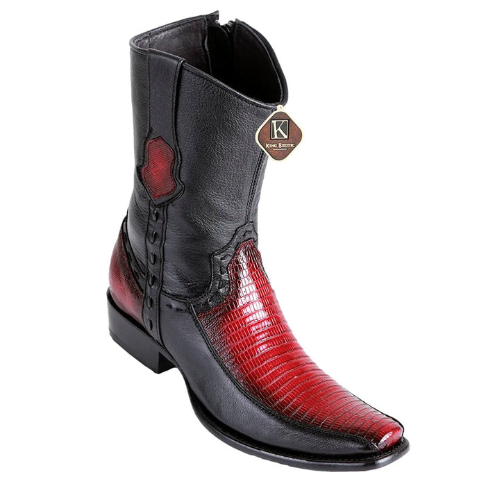 Men's King Exotic Teju Lizard Boots With Deer Dubai Toe Handcrafted Faded Burgundy (479BF0743)