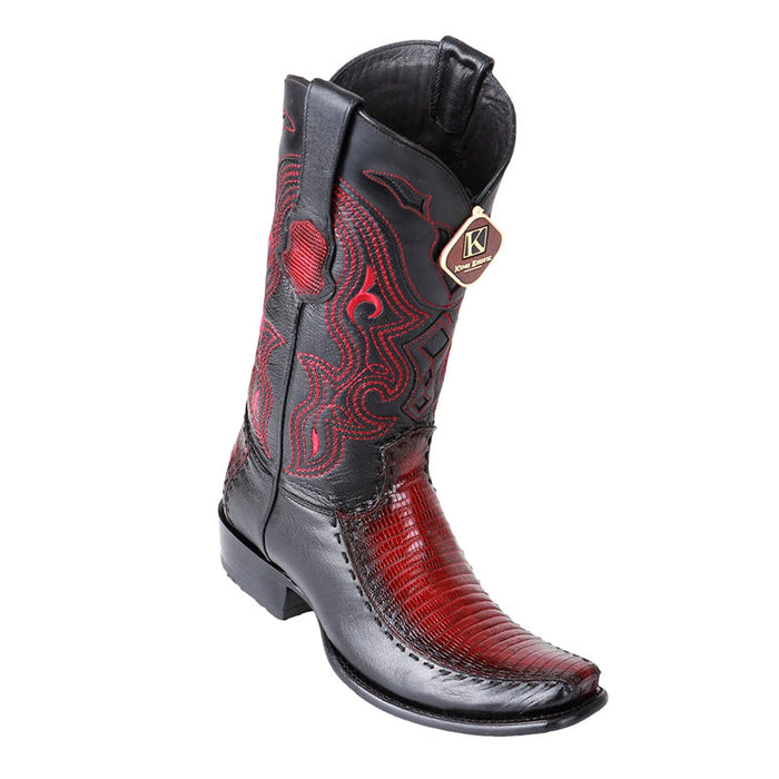 Men's King Exotic Teju Lizard Boots With Deer Dubai Toe Handcrafted Faded Burgundy (479F0743)