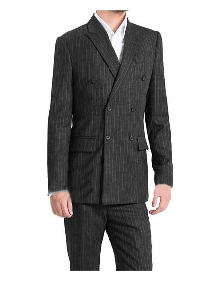 Men's Kingsman Striped Pattern Double Breasted Button Closure Fully Lined Grey Suit