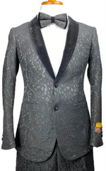 Mens Lace Prom Tuxedo Package in Black w/ Matching Pants and Bowtie