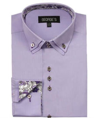 Men's Lavender 60% Cotton 40% POLY Shirt Solid Color Double Collar Design Sleeves