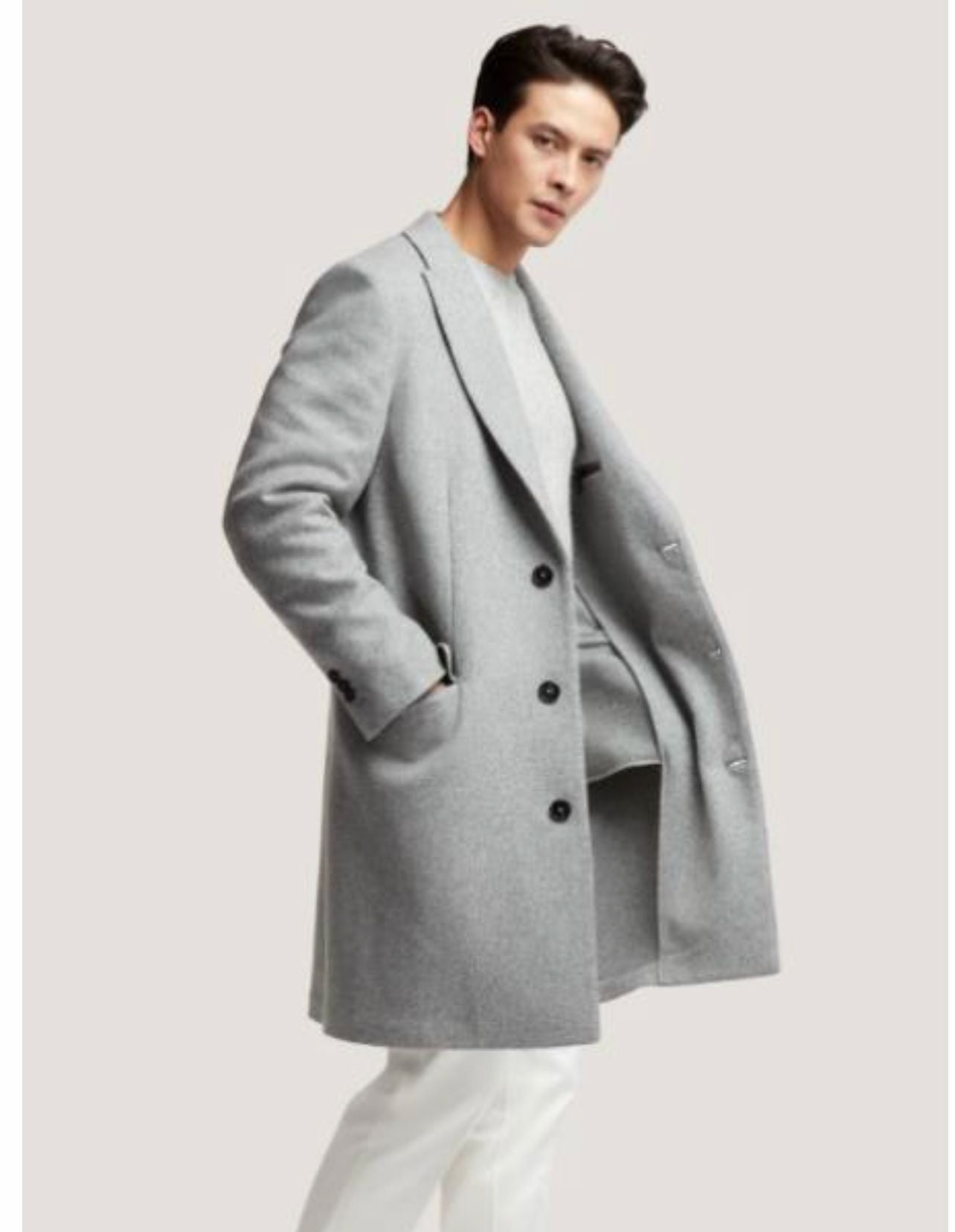 Mens Light Gray Wool Overcoat – Classic Single-Breasted Winter Coat - Image 4