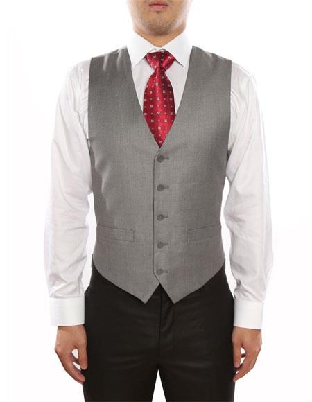 Men's 5 Button Light Grey Classic Fit Fully Lined Vest