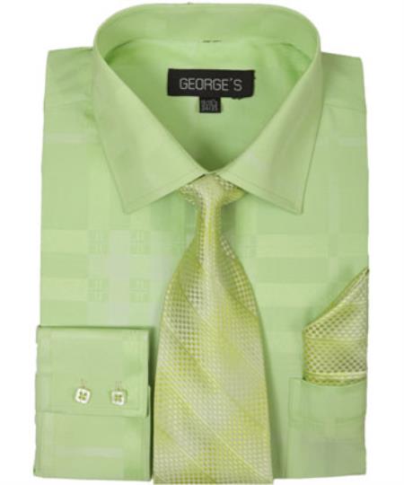 Lime 60% Cotton 40% Polyester Shadow Striped Tie with Hanky Men's Dress Shirt