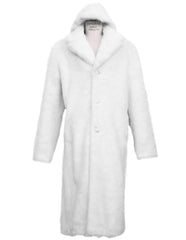 Men's Long Length Faux Fur Coat Full Length Overcoat ~ Long Men's Dress Topcoat - Winter coat + Arctic White