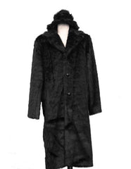 Men's Long Length Faux Fur Coat Full Length Overcoat ~ Long Men's Dress Topcoat - Winter coat + Matching Hat Black