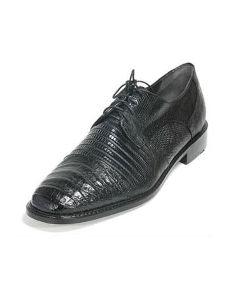 Men's Los Altos Caiman Oxford And Genuine Teju Lizard Five Eyelet Lace Black Shoes
