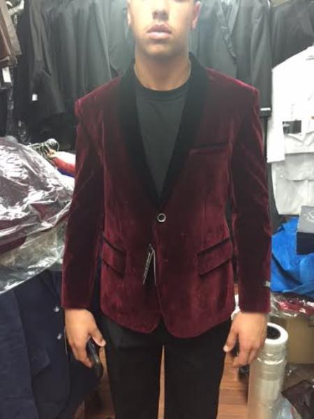 Black And Burgundy ~ Wine ~ Maroon Blazer - Sport Coat Velvet Shawl Collar Men'S Blazer Sportcoat Fashion Tuxedo For Men Burgundy Tuxedo