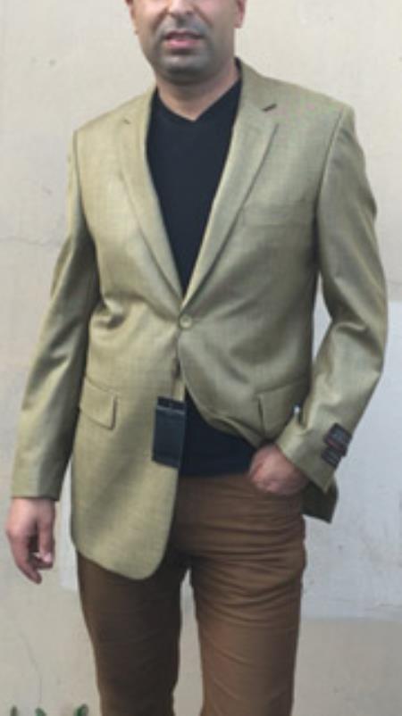 Men'S Mustard ~ Khaki ~ Tan ~ Beige ~ Goldish Weave With Tint Of Blue Pindot Pattern Blazer Sport Coat