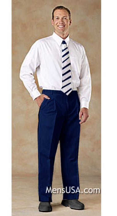 Mens Pleated Pants / Slacks Plus White Shirt & Matching Tie Navy Blue unhemmed unfinished bottom