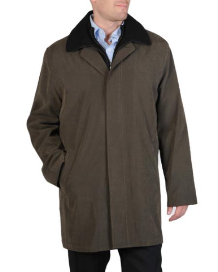 Men's 3/4 Length Rain coat with Removable Lining Trench Coat Olive