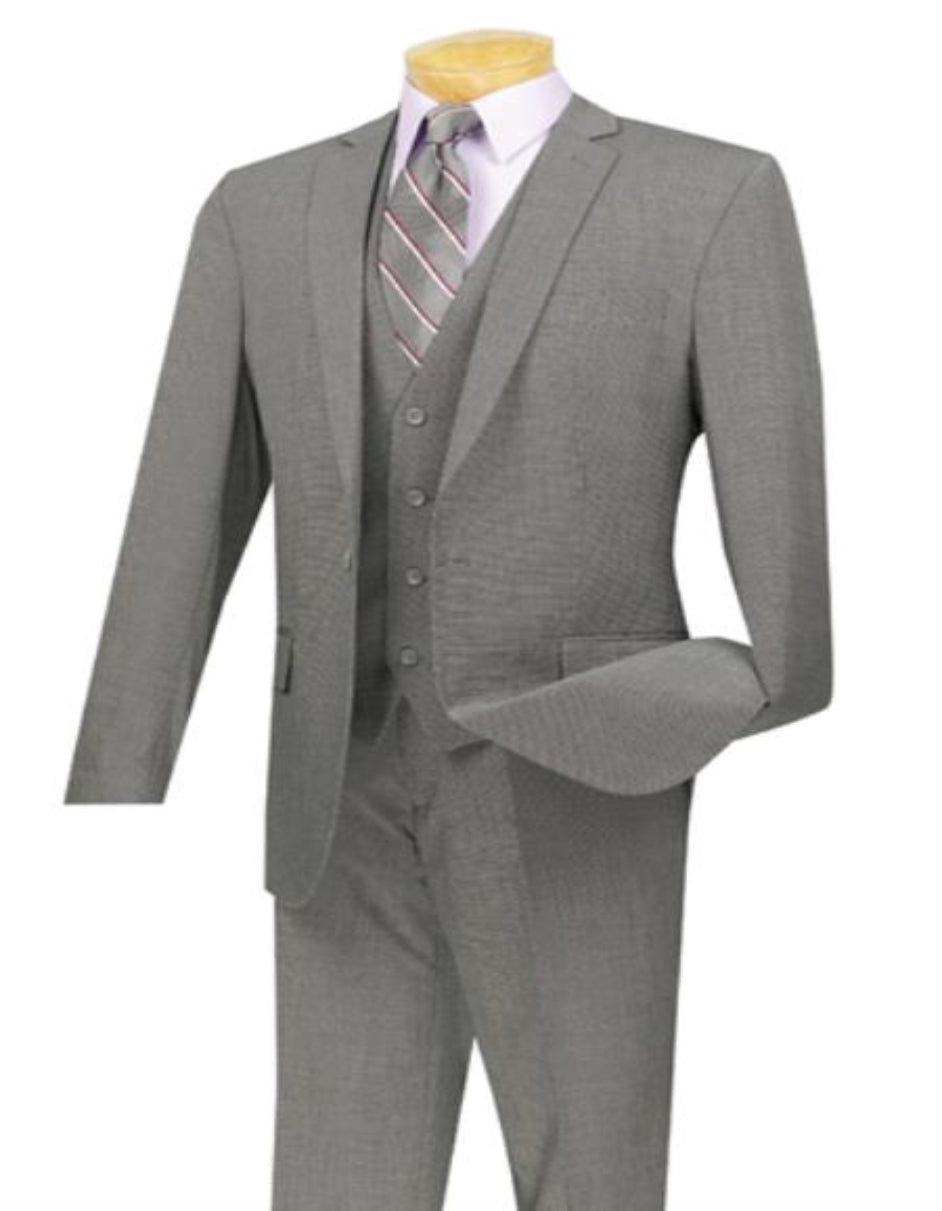 Men'S Three Piece One Button Slim Fit Suit Gray