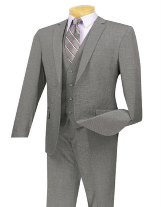 Men'S Three Piece One Button Slim Fit Suit Gray